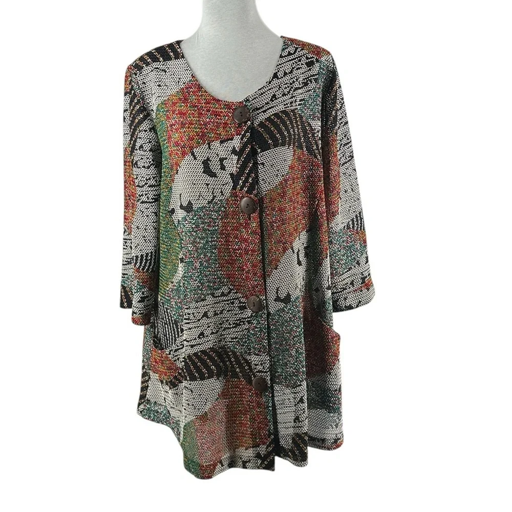 Joseph Ribkoff Mesh cost Funky Art-to-Wear Design cardigan tunic sz 8 - Picture 2 of 8